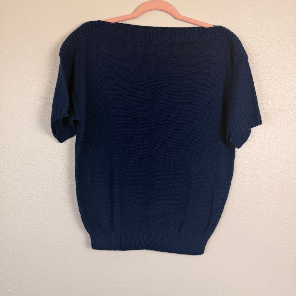 Keneth Too! Plus Knit Sweater Women L Navy Blue Sailor‎ Coastal Grandma Anchor